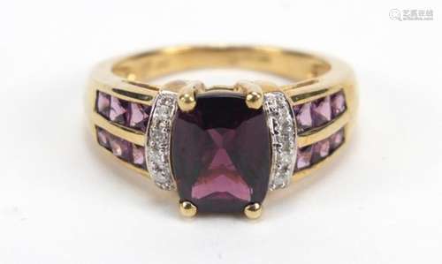 9ct gold purple stone and diamond ring, size L, 4.0g : For Further Condition Reports Please Visit