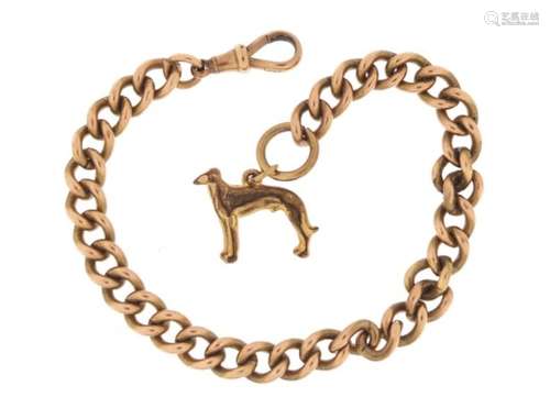 9ct rose gold bracelet with greyhound charm, 16cm in length, 18.2g : For Further Condition Reports