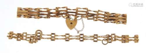 Two 9ct gold gate bracelets, 7.0g : For Further Condition Reports Please Visit Our Website,