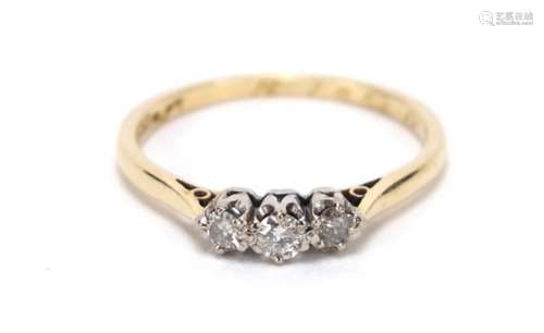 18ct gold diamond three stone ring, size K, 1.4g : For Further Condition Reports Please Visit Our