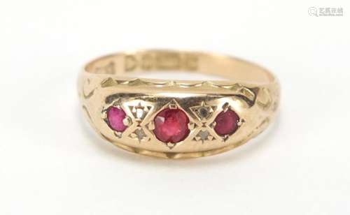 Edwardian 9ct gold garnet and diamond ring, Chester 1906, size L, 2.0g : For Further Condition