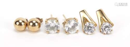 Three pairs of earrings including 9ct gold cubic zirconia, 3.0g : For Further Condition Reports