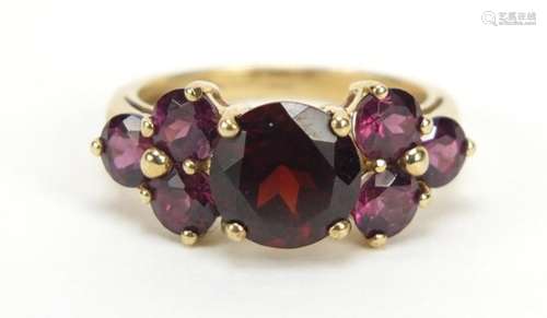 9ct gold garnet and purple stone ring, size L, 3.1g : For Further Condition Reports Please Visit Our