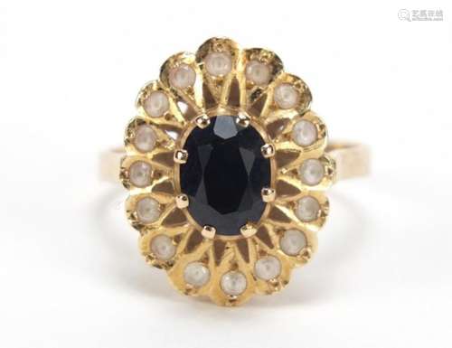 14ct gold sapphire and clear stone ring, size P, 4.2g : For Further Condition Reports Please Visit