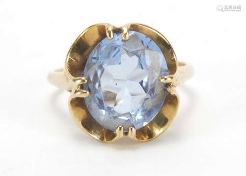 9ct gold blue stone ring, size L, 2.8g : For Further Condition Reports Please Visit Our Website,