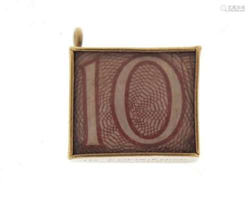 9ct gold emergency 10 shillings note charm, 1.5cm in length, 2.5g : For Further Condition Reports