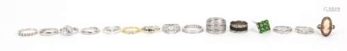 Fifteen silver rings, some set with semi precious stones including cubic zirconia, various sizes,