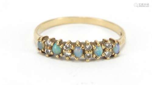 9ct gold opal and clear stone half eternity ring, size Q, 1.6g : For Further Condition Reports