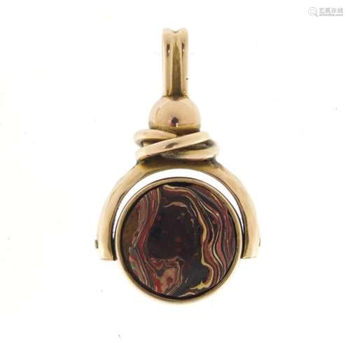 10ct gold hardstone compass spinner fob, 3cm in length, 5.2g : For Further Condition Reports