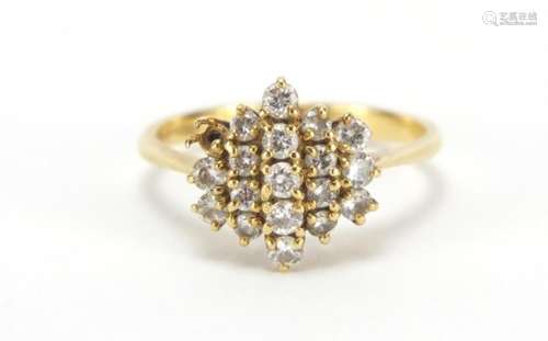 18ct gold diamond cluster ring, size M, 3.0g : For Further Condition Reports Please Visit Our