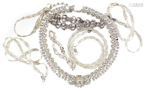 Silver and white metal jewellery comprising four necklaces and three bracelets, 145.0g : For Further