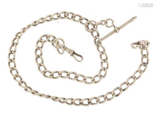 Silver watch chain with T-Bar, 42cm in length, 35.5g : For Further Condition Reports Please Visit