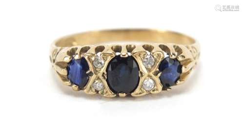 9ct gold sapphire and diamond ring, size N, 1.5g : For Further Condition Reports Please Visit Our