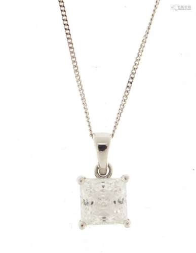 14ct white gold cubic zirconia pendant and 14ct white gold necklace, the necklace is 40cm in length,