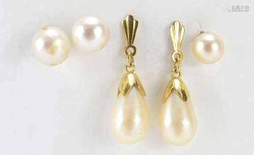 Pair of 9ct gold simulated pearl earrings and three others : For Further Condition Reports Please