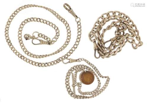 Three silver watch chains, the largest 40cm in length, 82.5g : For Further Condition Reports