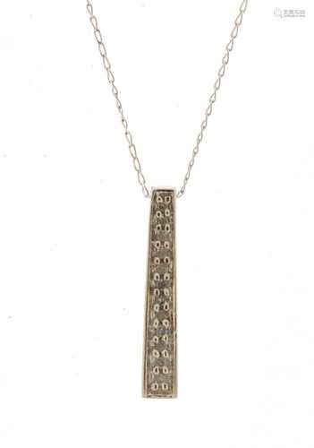 9ct white gold diamond pendant on a 9ct white gold necklace, the pendant 2.2cm in length, 1.7g : For