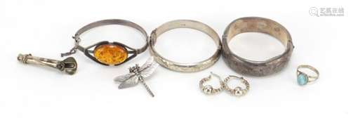 Mostly silver jewellery including bangles, earrings and brooches, 88.0g : For Further Condition