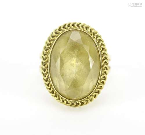 Unmarked gold citrine ring with rope design setting, size P, 7.2g : For Further Condition Reports