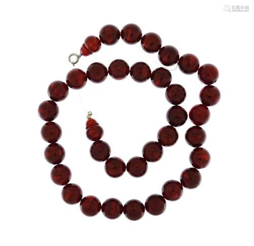 Cherry amber coloured bead necklace, 48cm in length, 55.3g : For Further Condition Reports Please