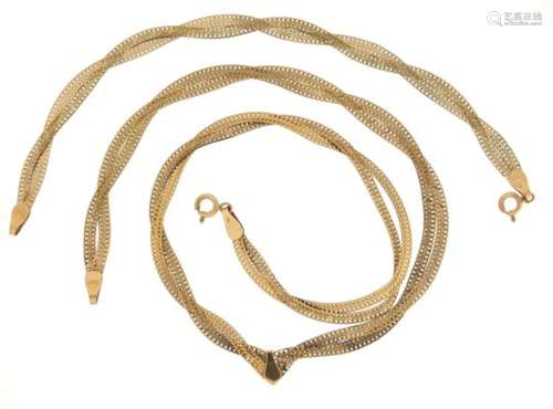 9ct gold weave design necklace and matching bracelet, the necklace 58cm in length, 8.5g : For