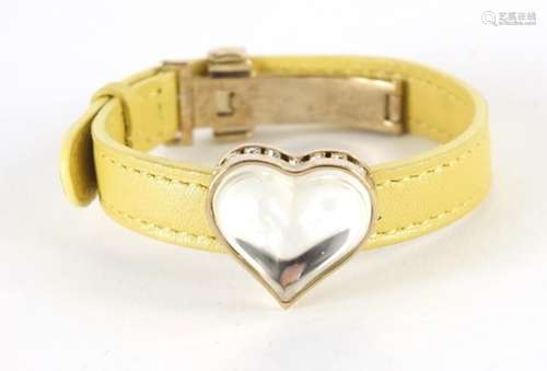 Lalique glass love heart bracelet with leather strap and box : For Further Condition Reports