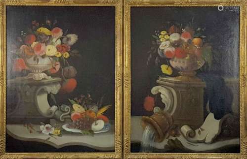 UNSIGNED (XVIII). Two still lifes with flowers, fruits