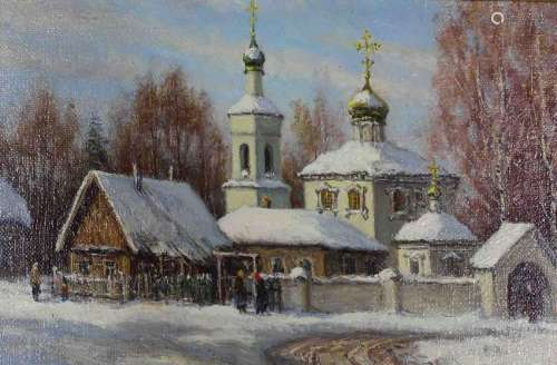 RUSSIAN SCHOOL (XX). Orthodox monastery in winter.