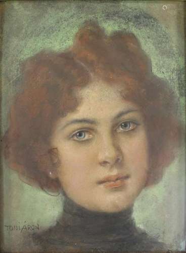 Toni ARON (1859 - 1920). Portrait. Girl with blue eyes.