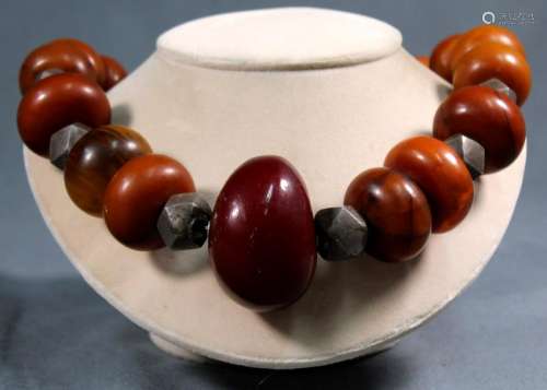 Amber necklace. Proably Africa. Blood colored center
