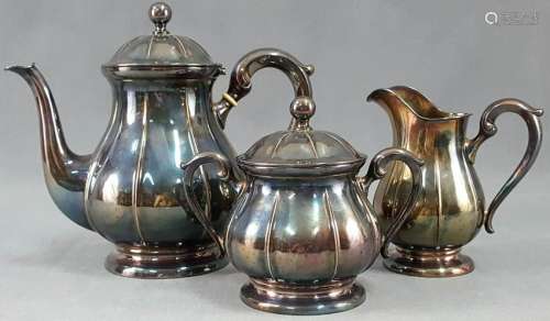 Silver 800. Coffee pot, milk jug and sugar bowl with