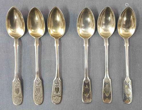6 teaspoons, silver, '84', dated 1877.