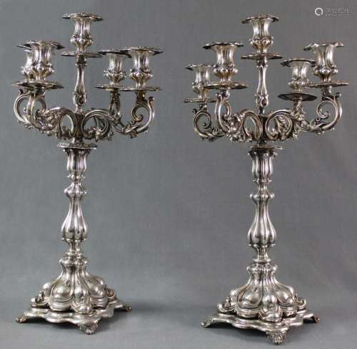 A pair of candlesticks, silver-plated, 5 flames.