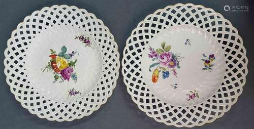 Two Meissen plates, porcelain. Relief structure and