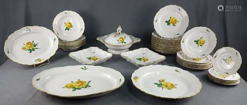 Dining service Meissen porcelain, yellow rose with gold