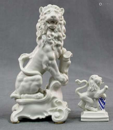 2 Nymphenburg Porcelain figures. Lions. Up to 23 cm