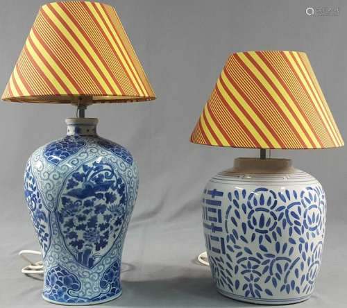 2 vases converted into lamps. Proably China. One