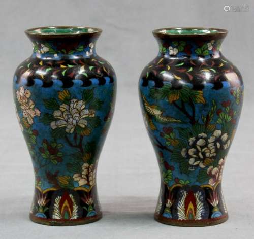 2 Cloisonne vases. A few. Proably China old. Each 17 cm