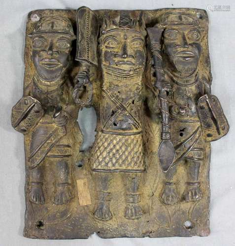 Relief. Three warriors. Probably bronze. Proably Benin.