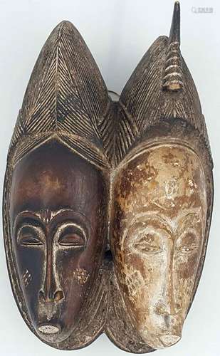 Double mask. Wood. Probably Baule. Man And Woman? 32 cm