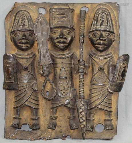 Relief. With 3 figures. Benin? Probably bronze. 42 cm x