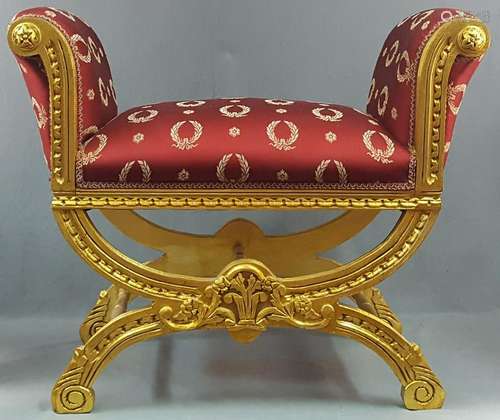 Empire-style chair, carved wood, gold-colored.