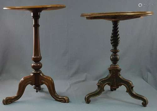 Two side tables wood. One ebonized, one with