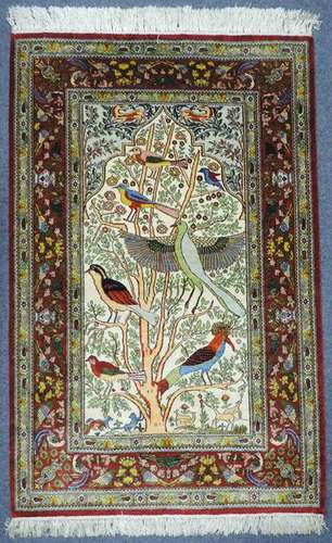 Qom silk pictorial rug. Paradise Garden. Very fine