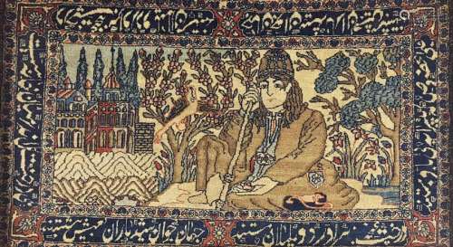 Isfahan Persian carpet. Pictorial rug, Iran. Antique,