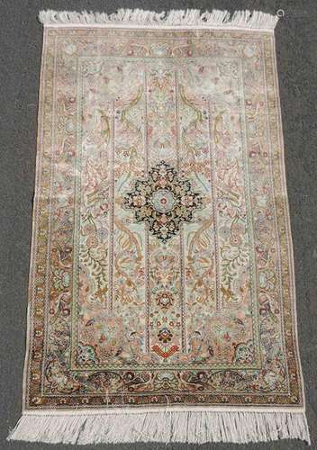 Qum silk Persian carpet. Iran. Fine knotting.