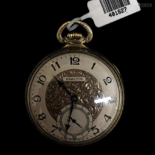 14KY 1926 Hamilton 12s 17j Engraved Pocket Watch
