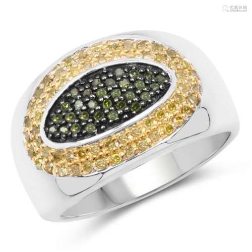 0.38 Carat Genuine Green Diamond and Yellow Diamond .925 Sterling Silver Ring (size 7)