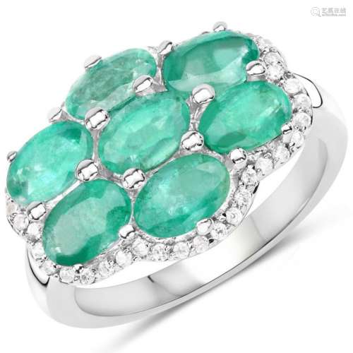 3.33 Carat Genuine Zambian Emerald and White Zircon .925 Sterling Silver Ring (size 5)