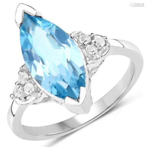 3.78 Carat Genuine Swiss Blue Topaz and White Topaz .925 Sterling Silver Ring (size 8)